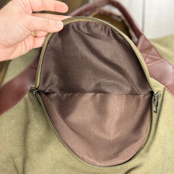 New Large Canvas Brown Tan Green Tote Bag Purse Handbag Crossbody Shoulder bag - Picture 8 of 11